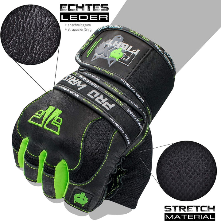 FOX-FIGHT Fitnesshandschuhe Trainingshandschuhe Kraftsport Damen Herren Leder Handschuhe Bodybuildin