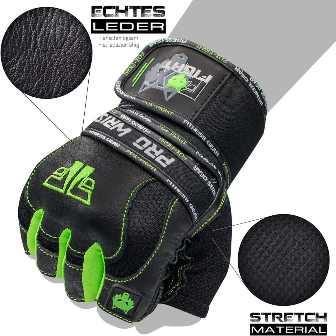 FOX-FIGHT Fitnesshandschuhe Trainingshandschuhe Kraftsport Damen Herren Leder Handschuhe Bodybuildin