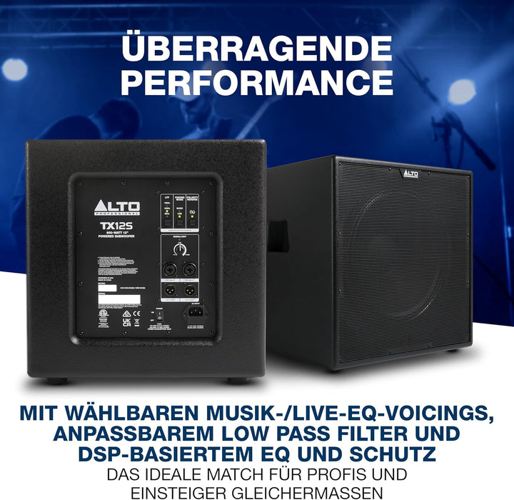 ALTO TX12S 900W 12-Zoll Aktiv Subwoofer, DSP-optimierter PA Anlage mit 2-Zoll Schwingspule, überrage