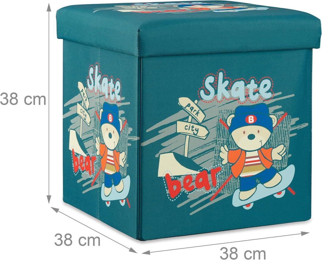 Relaxdays Sitzhocker für Kinder, faltbar, mit Stauraum, Aufbewahrungsbox mit Deckel, HxBxT 38 x 38 x
