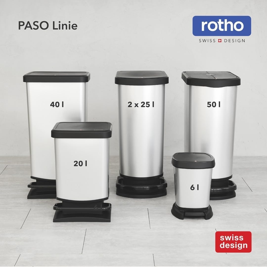 Rotho Paso Mülleimer 20l mit Deckel, Kunststoff (PP recycelt) BPA-frei, blau, 20l (29.3 x 26.6 x 45.