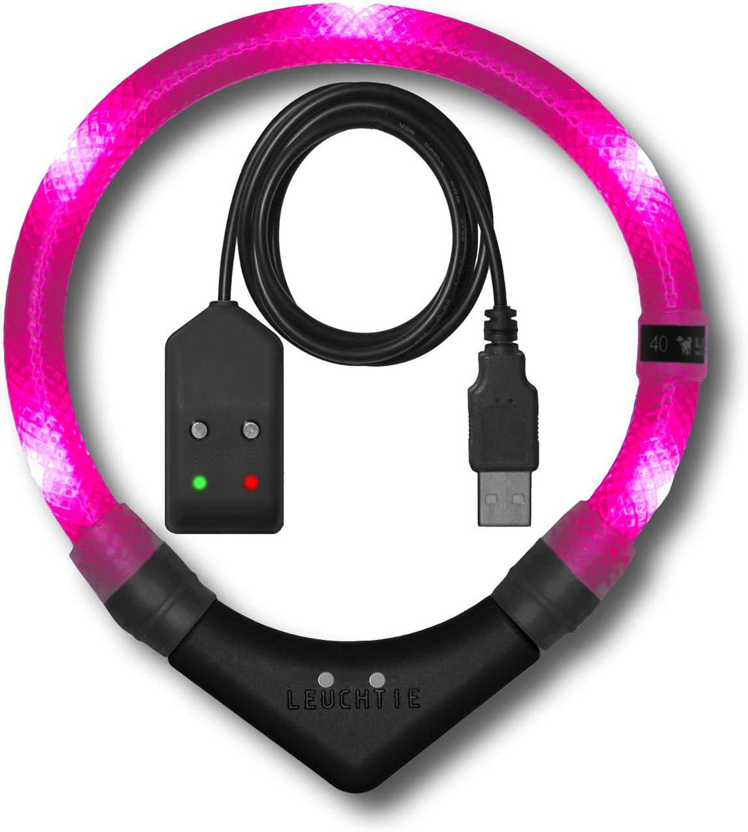 LEUCHTIE® Leuchthalsband Easy Charge hotpink Grösse 45 I USB aufladbar I LED Halsband für Hunde I ko