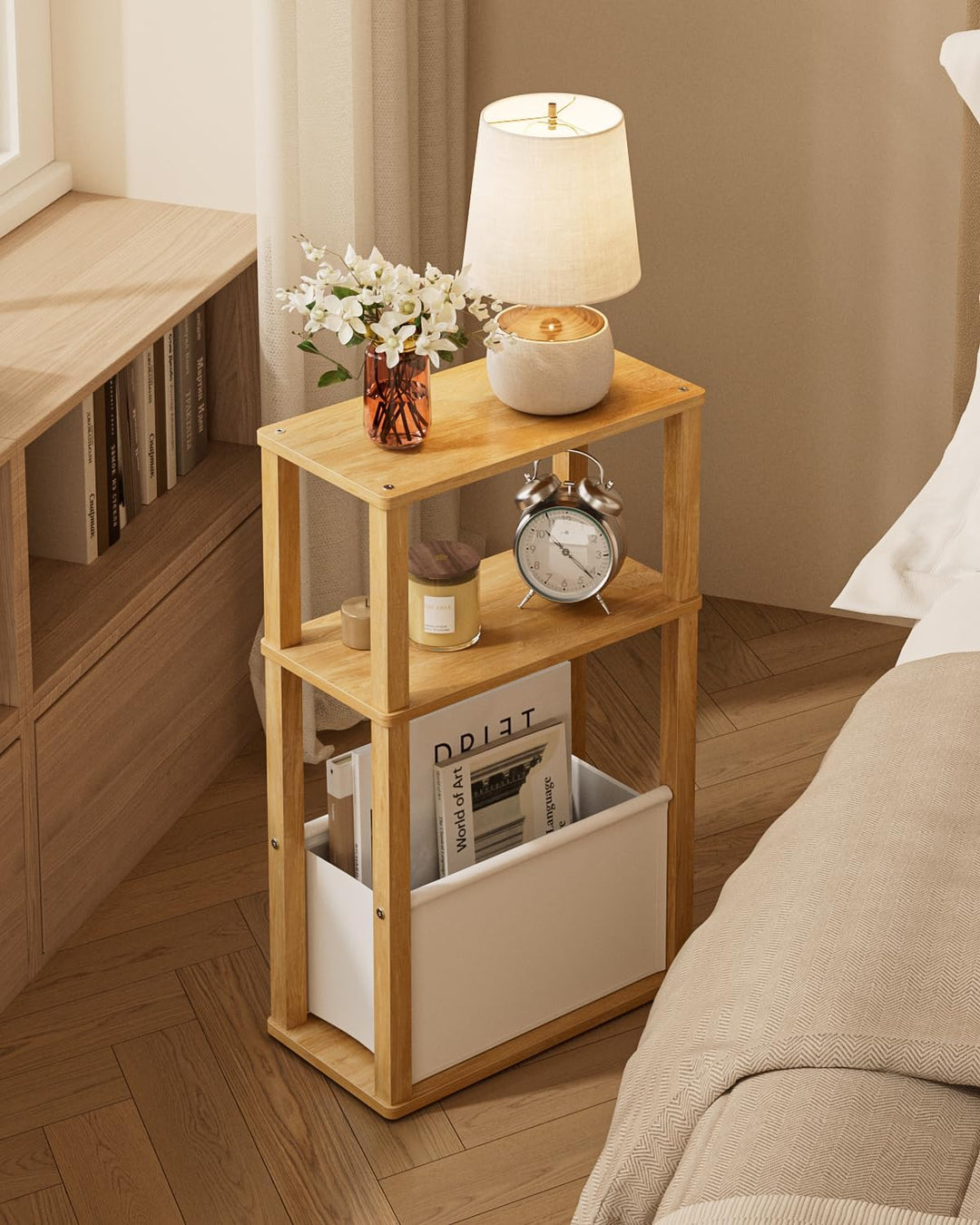 Beistelltisch Schmal mit Stauraum, Schmale Beistelltisch mit Beutel, 3-stufiger schmale Nachttisch,