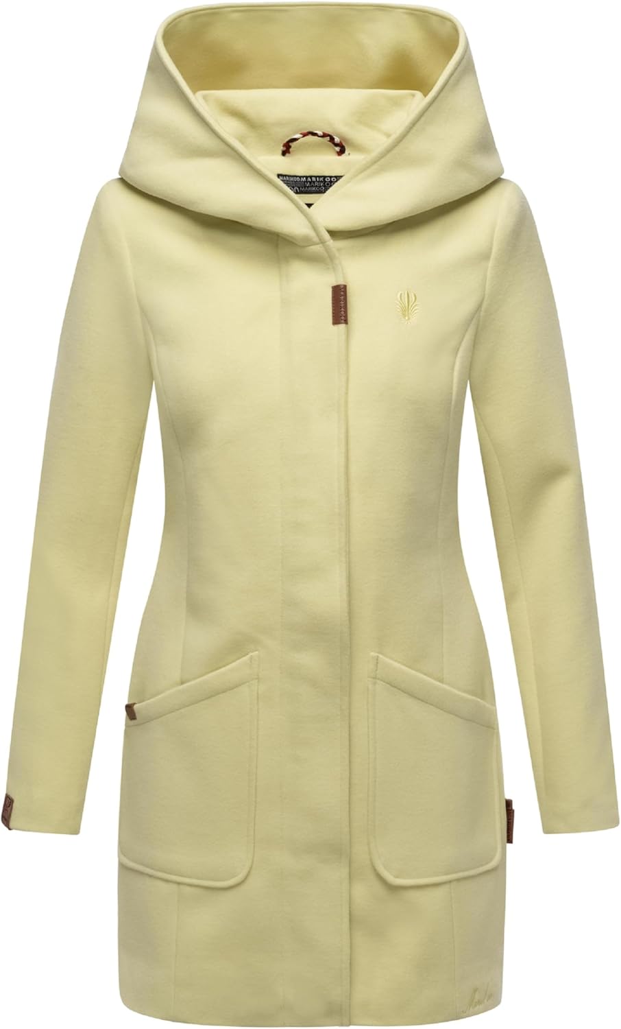 MARIKOO Damen Mantel in Wollmantel-Optik Warmer Trenchcoat mit Kapuze Maikoo XS-5XL S Pastel Yellow,