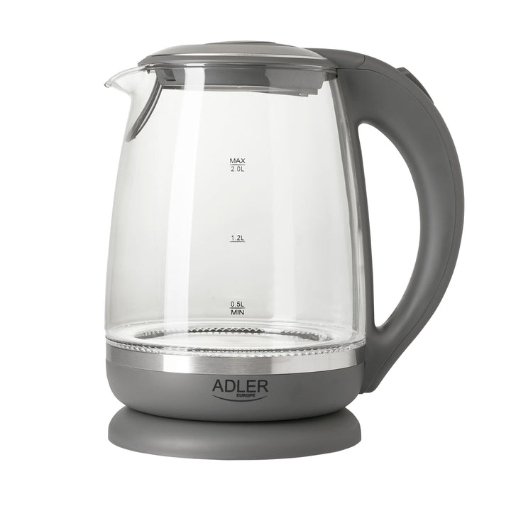Adler AD 1286 Wasserkocher aus Glas und Kunstoff, 2L, 2000 W, LED Beleuchtung, Glaswasserkocher für
