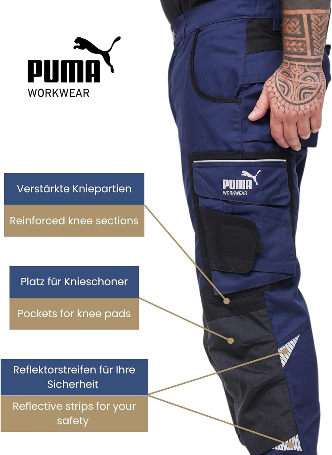 PUMA WORK WEAR Premium Arbeitshose mit vielen Taschen und extra verstärktem Nylon Gewebe 56 Marinebl
