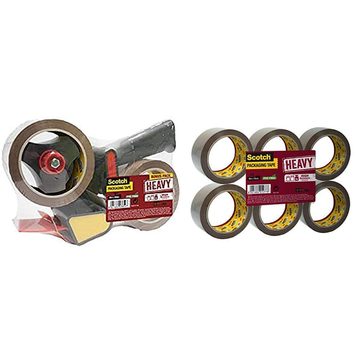 Scotch HV5066DB Handabroller HEAVY, 50 mm x 66 m, inklusiv 2 Rollen Klebeband, braun + HV5066FB Verp