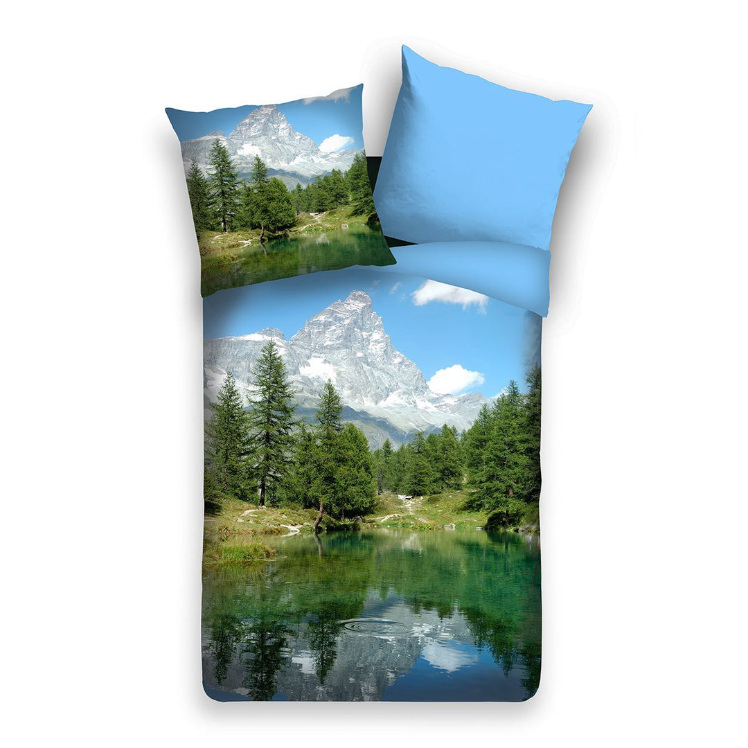 Traumschlaf Renforce Bettwäsche Set • Panorama Look Bergsee • Pflegeleicht • mit Reissverschluss • 1