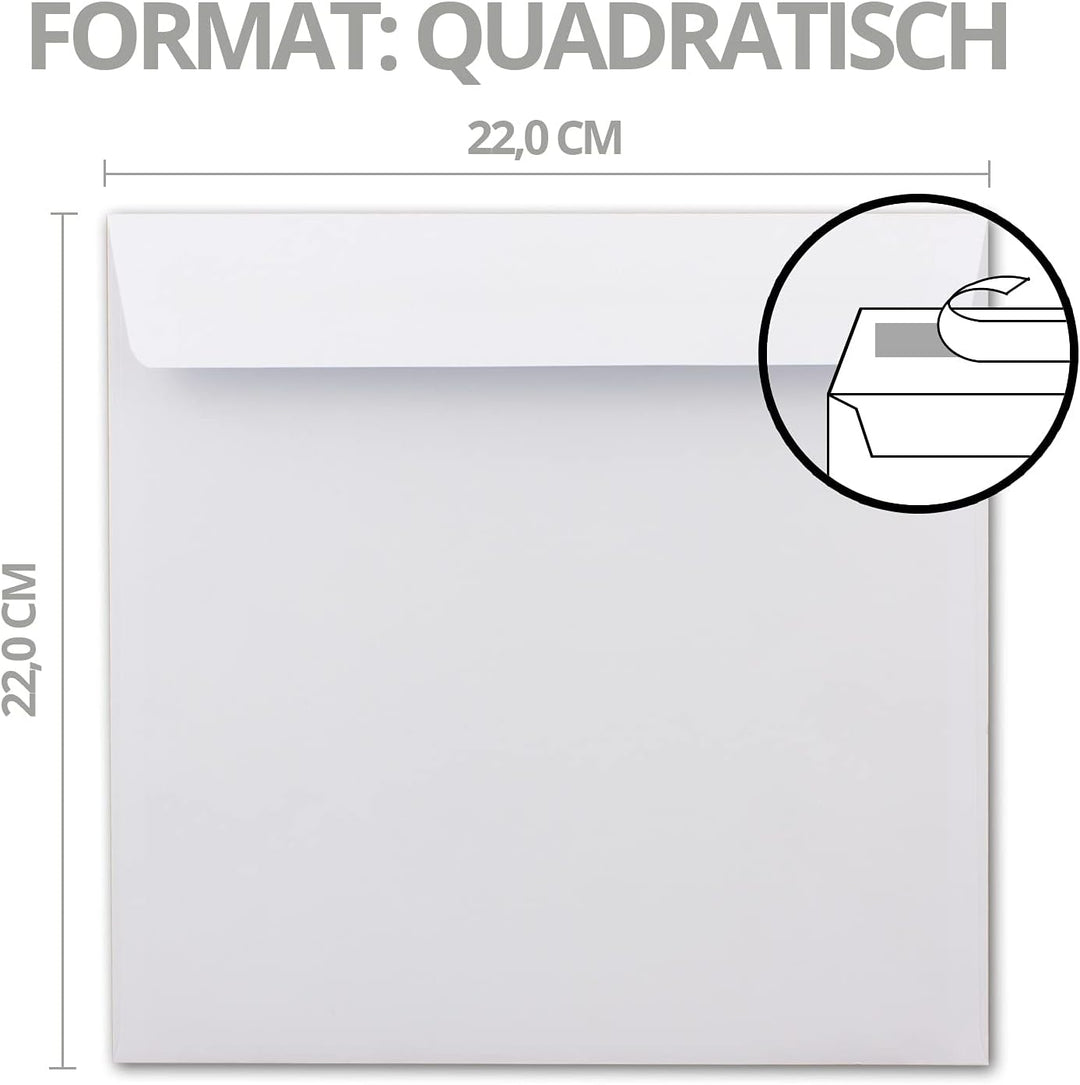 Briefumschläge Quadratisch 220 x 220 mm - Weiss mit grauem Innendruck - 1000 Stück - EXTRA QUALITÄT