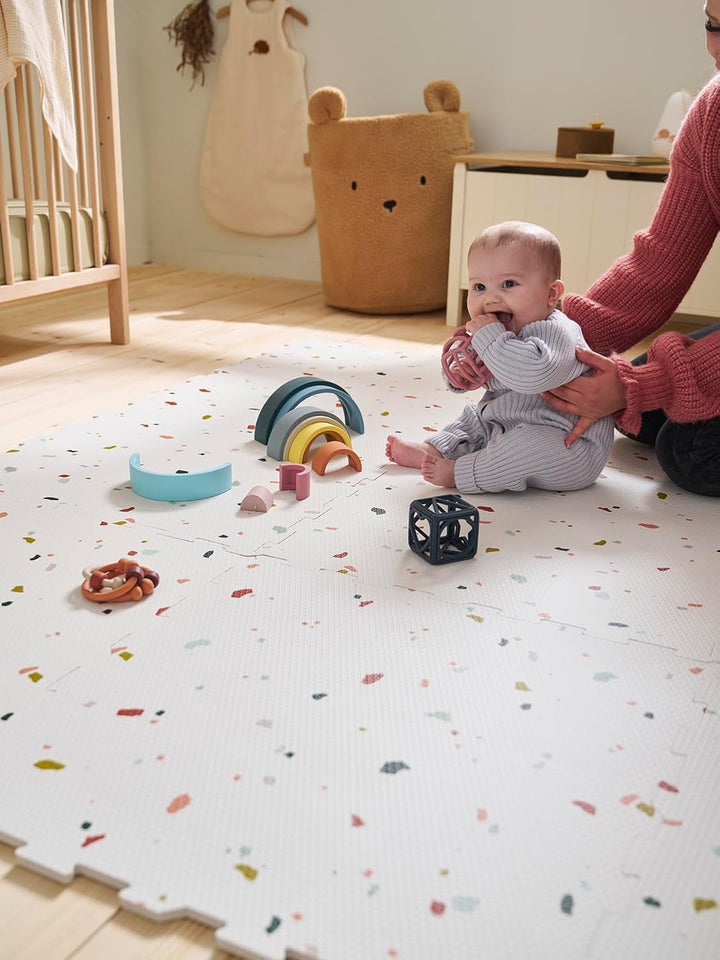 VERTBAUDET Grosse Puzzle-Spielmatte 9-teilig Kinderzimmer weiss/terrazomuster, weiss/terrazomuster