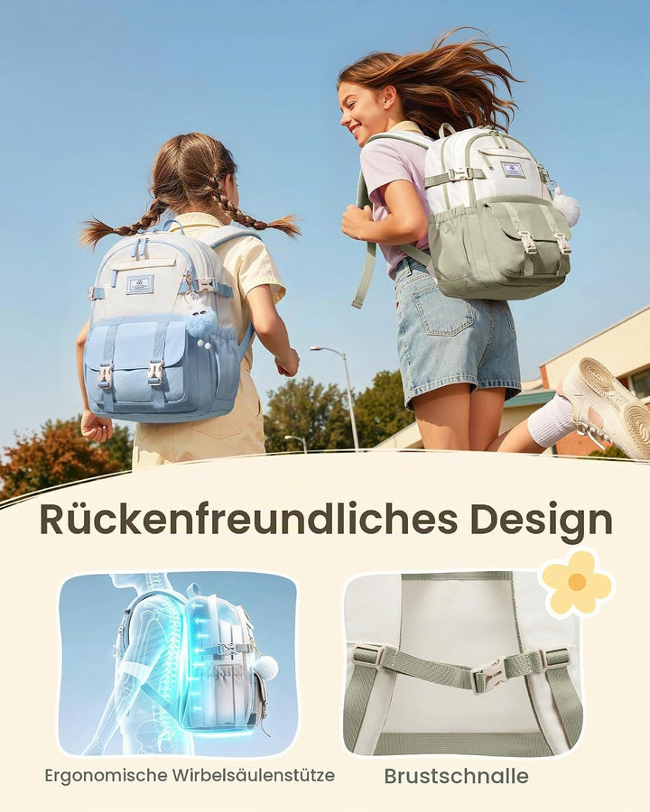 LOVEVOOK Schulrucksack Teenager Mädchen 10-18 Jahre, Rucksack Damen mit Grossem Flaschenfach, Multi-