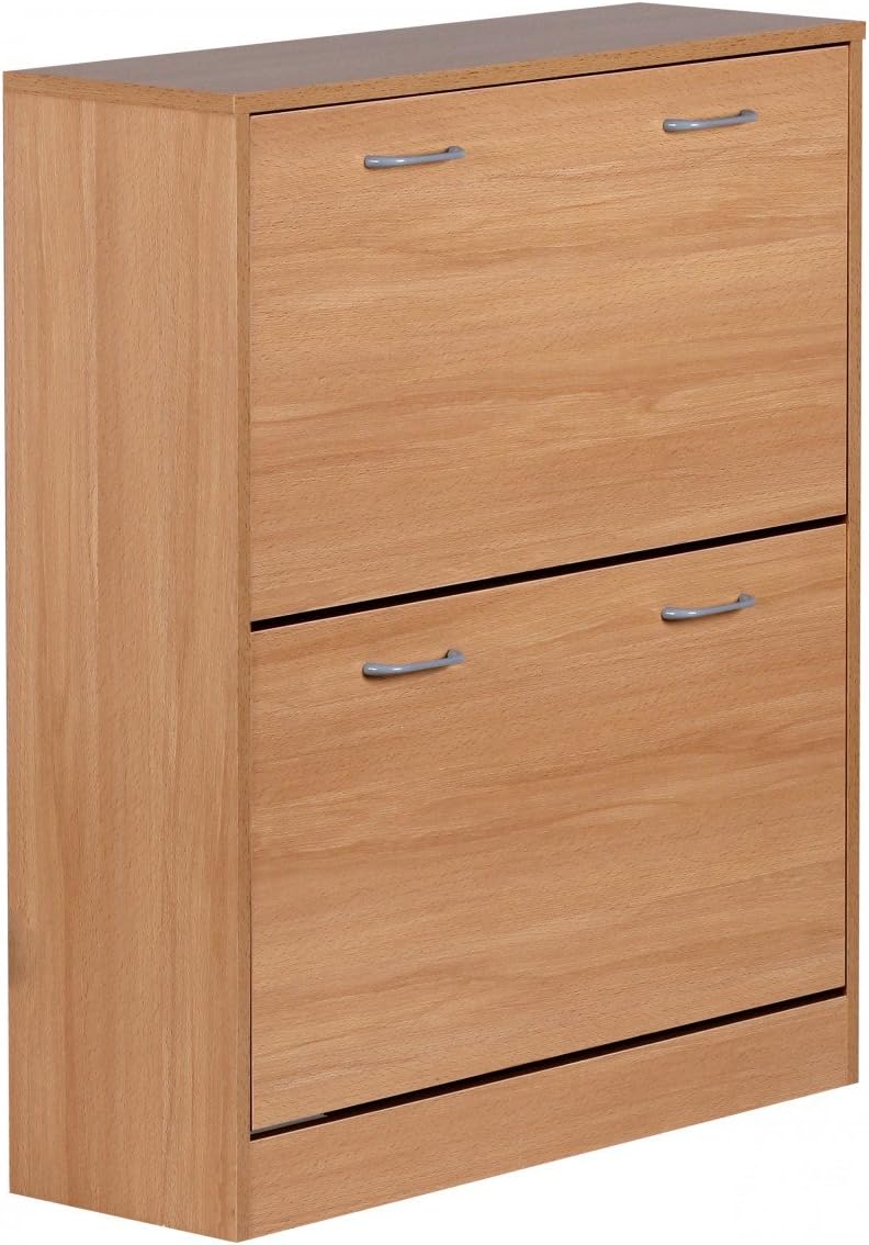 Wohnling Schuhkipper Kiel Buche matt 2 Fächer 75 x 87 x 24 cm | Design Holz-Schuhschrank zum klappen