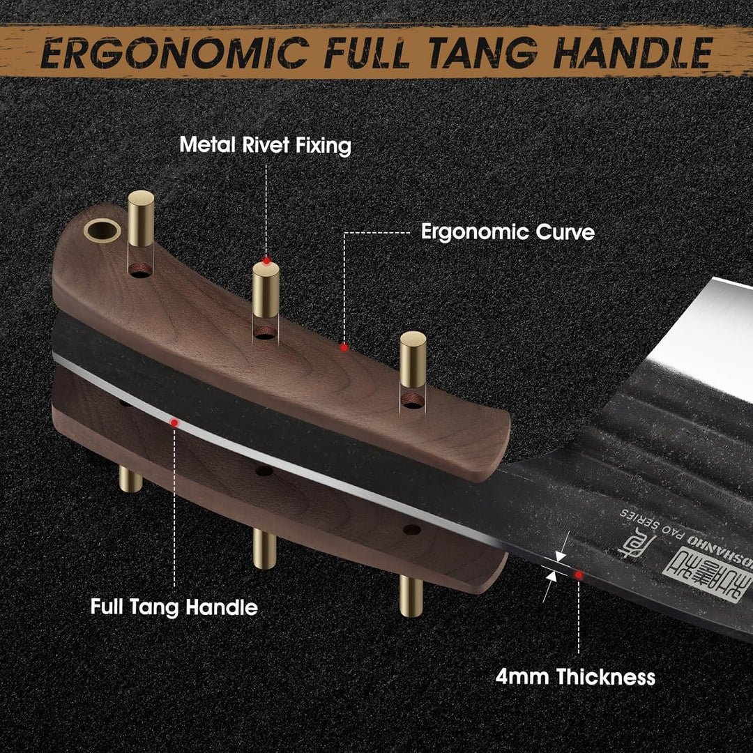 HOSHANHO 17cm Serbisches Kochmesser, Hackmesser aus Kohlenstoffstahl zum Fleischschneiden, Handgefer