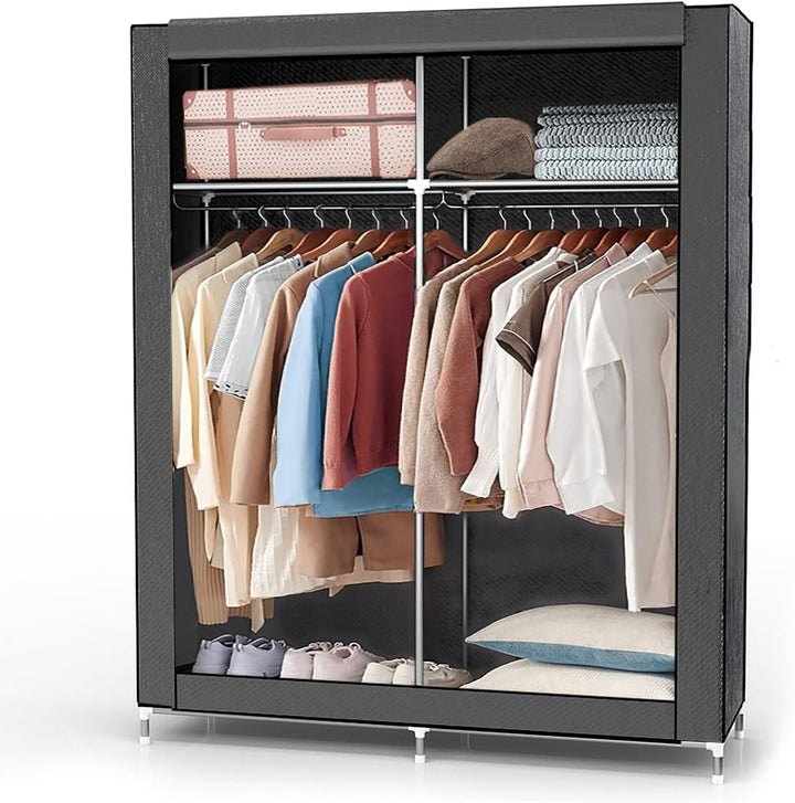 Intirilife Faltschrank 108x45x170 cm in Maus GRAU - Schrank mit Reissverschluss aus Stoff Kleidersch