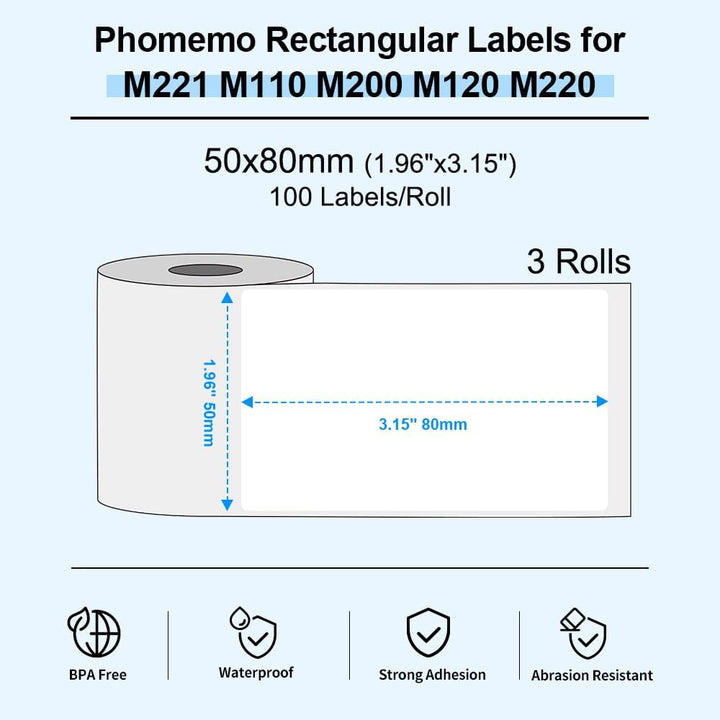 Phomemo M110/M200/M220/M221/M120 Selbstklebende Etiketten, 1.97"x3.15"(50x80mm) Thermoetiketten papi