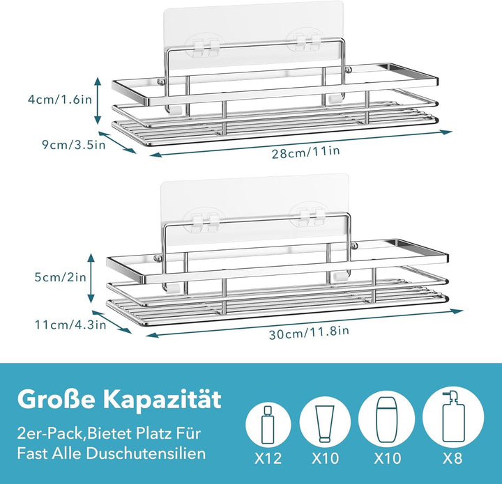 Duschablage Ohne Bohren 2 Stück Duschregal Duschkorb Badezimmer Organizer Badezimmer Regal Badregal