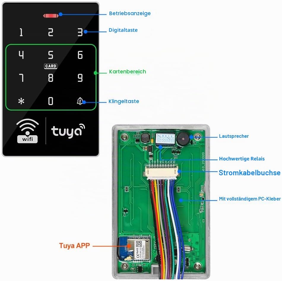 FUSYTULY WiFi Tuya RFID-Zugangskontrolltastatur IP68 wasserdicht, Dual-Frequenz 125 kHz / 13,56 MHz