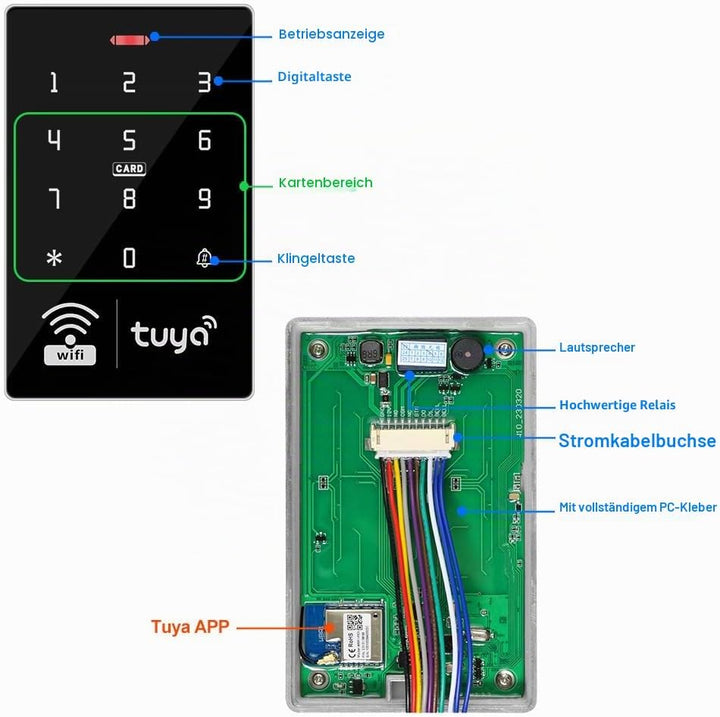 FUSYTULY WiFi Tuya RFID-Zugangskontrolltastatur IP68 wasserdicht, Dual-Frequenz 125 kHz / 13,56 MHz