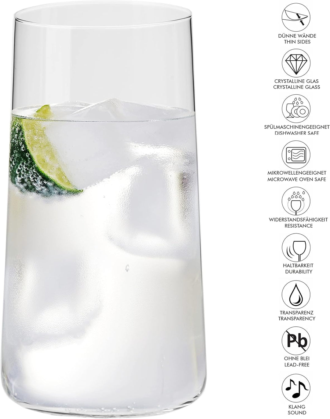 KIAPPO Set mit 24 Gläsern Avant-Grande mit Fassungsvermögen 540 ml hohe Gläser für Wasser und kalte