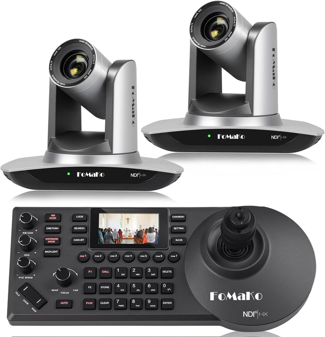 FoMaKo NDI HX3 PTZ Kamera Set, 20x Optischer Zoom KI-Auto-Tracking, mit HDMI/USB3.0/LAN(PoE), für Yo