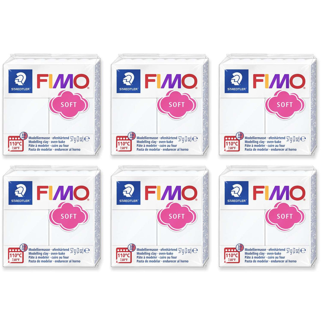 FIMO Soft Polymer Oven Bake Modelliermasse – 57 g Blöcke – 6 Stück – Weiss