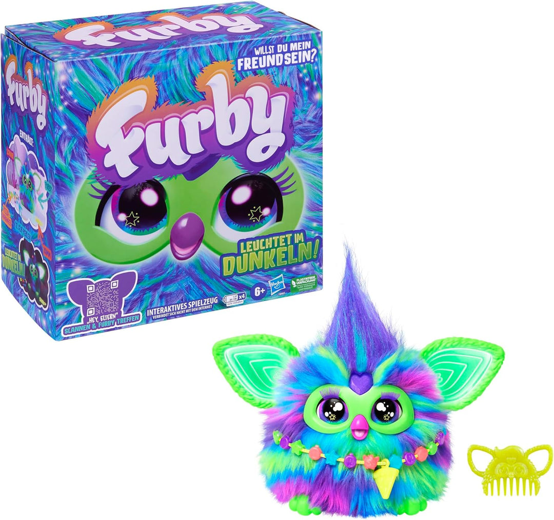 Furby Galaxy, leuchtet im Dunkeln, interaktives Plüschspielzeug - Deutsche Fassung, Silber/Blau/Lila