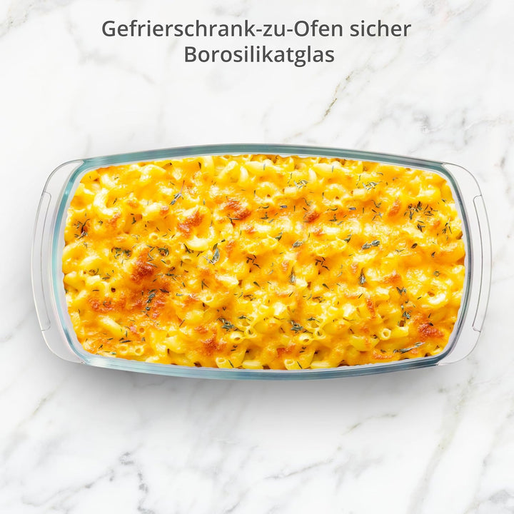 Winter Shore 2er-Pack 1,8 l Glas Auflaufform mit Deckel Ofenfest - Grosse Antihaft-Kastenform Brot m