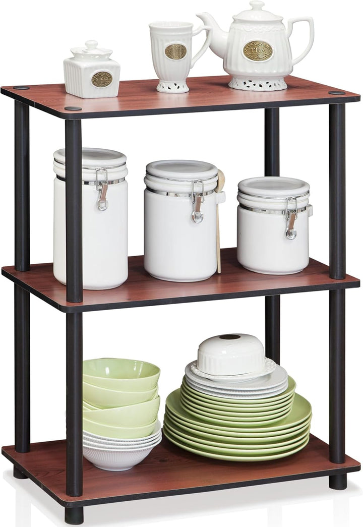 Furinno Regal mit 3 Ablageflächen, Eiche, Dunkle Kirsche/Schwarz, 75.18 x 75.18 x 29.46 cm Dunkle Ki