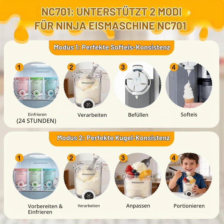 4 Stück Behälter für Ninja Creami Swirl, Kompatibel mit Ninja Creami NC701EU NC700 Serie Softeismasc