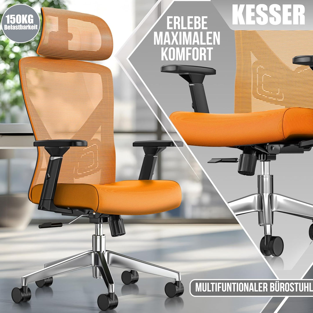 KESSER® Bürostuhl Ergonomisch mit verstellbaren Armlehnen | Drehstuhl mit Lendenwirbelstütze Rückens