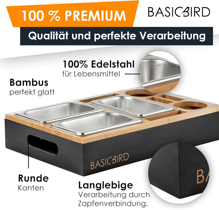Couchbar Snackbox - Organizer Tablett- Snackspender mit 3X Snackschale - Holz Sofatablett für Sofa,