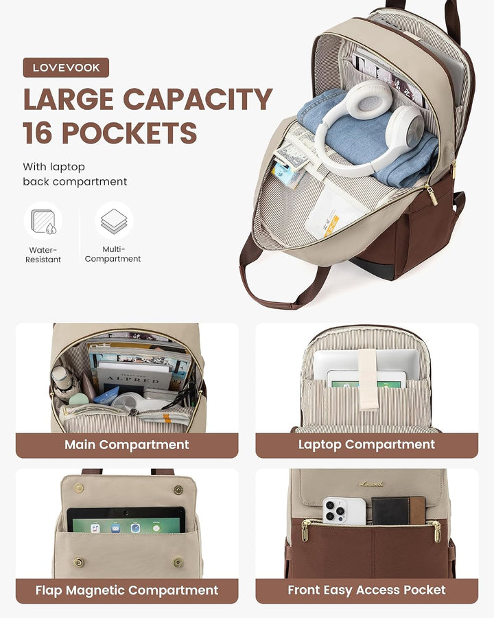 LOVEVOOK Rucksack Damen, Schulrucksack Teenager Mädchen 15,6 Zoll mit Laptopfach, Wasserdicht Schult