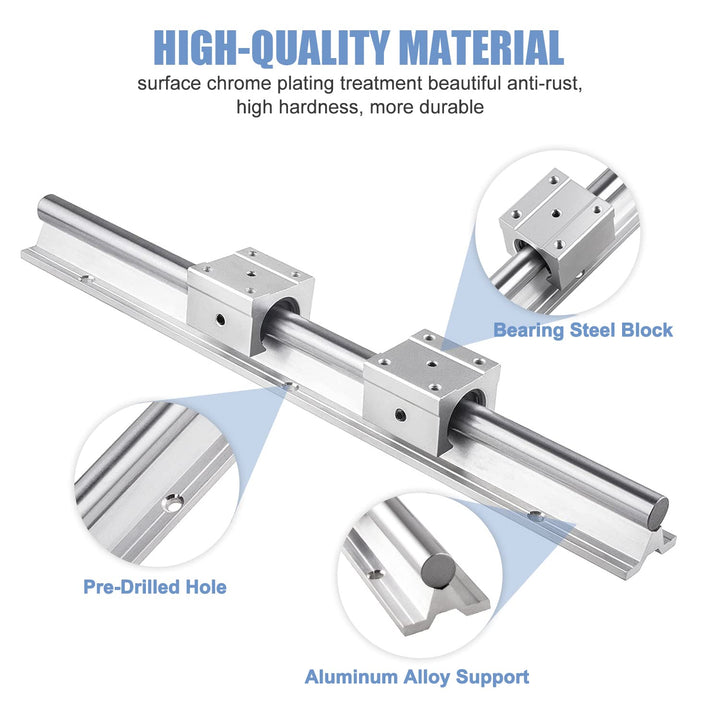 CNCMANS Linearführung Linearschiene 2Stück SBR20-500mm Edelstahl Führungsschiene mit 4Stück SBR20UU