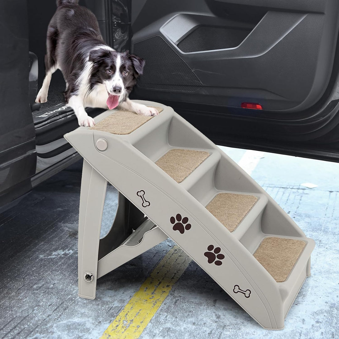 SOARS Haustiertreppe faltbar, 4-stufige Hundetreppe Katzentreppe mit Filz Matte, Tiertreppe für Katz