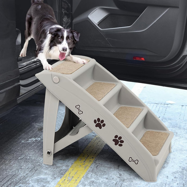 SOARS Haustiertreppe faltbar, 4-stufige Hundetreppe Katzentreppe mit Filz Matte, Tiertreppe für Katz