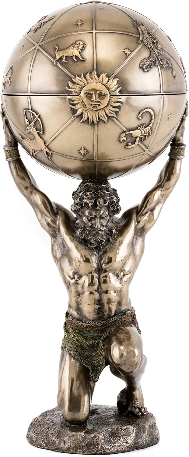 Atlas Skulptur H 31,8 cm Griechische Gott von Himmel und Astronomie Desktop Büro Statue mit versteck