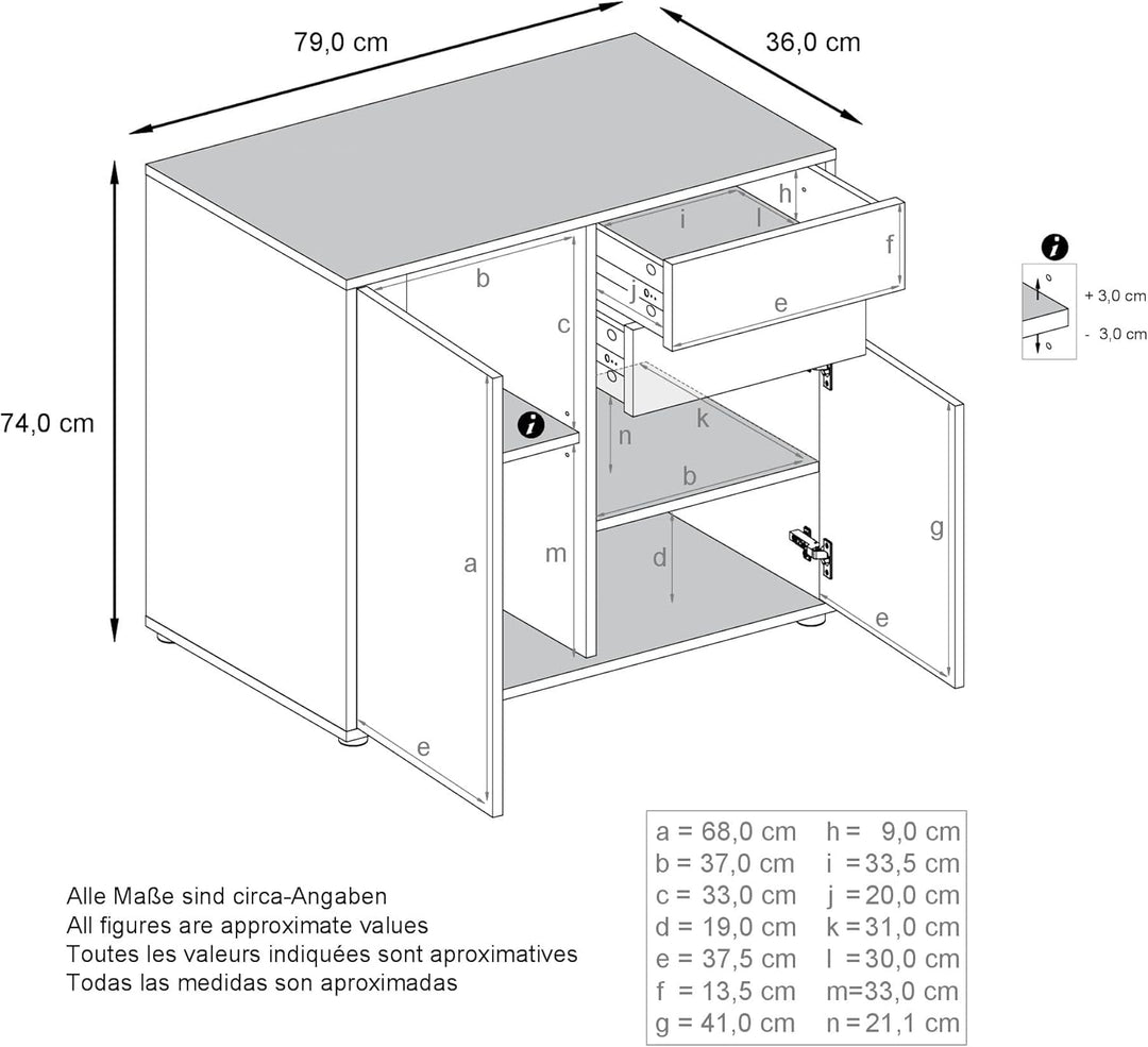 Vladon Sideboard Ben, Kommode mit 2 Türen und 2 Schubladen, Schwarz matt/Weiss Hochglanz (79 x 74 x