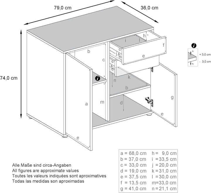 Vladon Sideboard Ben, Kommode mit 2 Türen und 2 Schubladen, Schwarz matt/Weiss Hochglanz (79 x 74 x