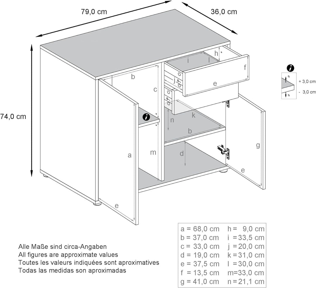 Vladon Sideboard Ben, Kommode mit 2 Türen und 2 Schubladen, Schwarz matt/Beton Oxid-Optik (79 x 74 x