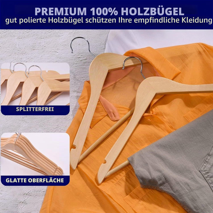 Amber Home 10 Stück 44,5cm Natürliche Kleiderbügel aus Holz mit Stange und Nut, Robust Aufhänger für