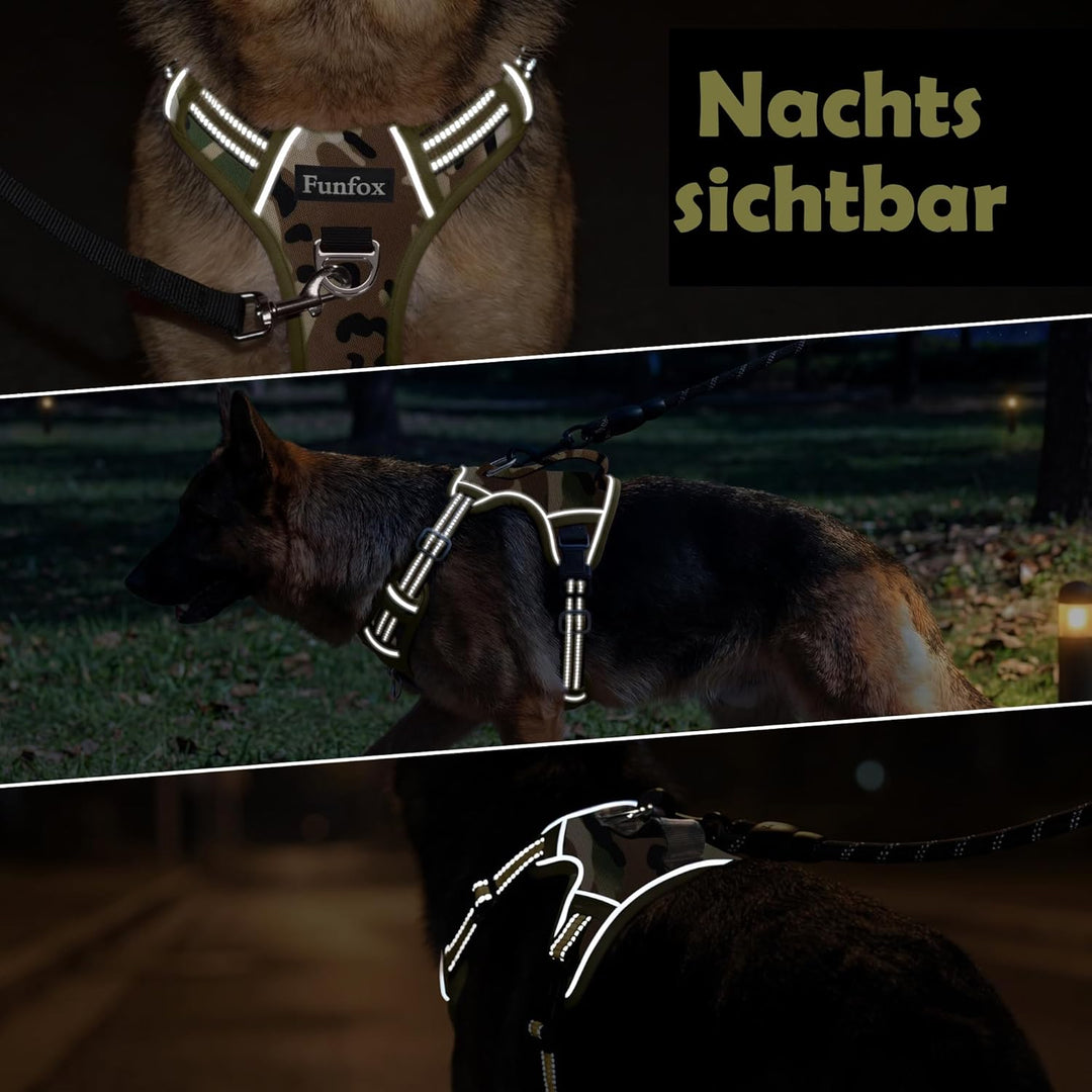 Funfox Hundegeschirr Kleine Hunde [M] - Anti Zug Welpengeschirr mit Griff & Ringreflektoren, Atmungs