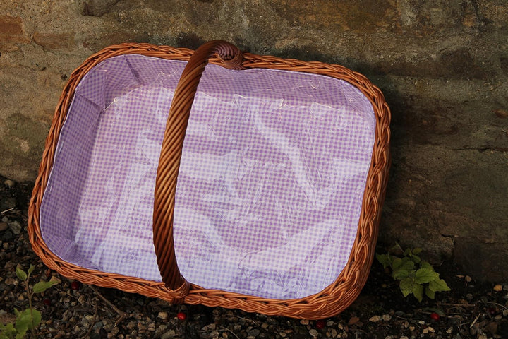 Tablett aus Weide mit Futter Lila fein kariert
