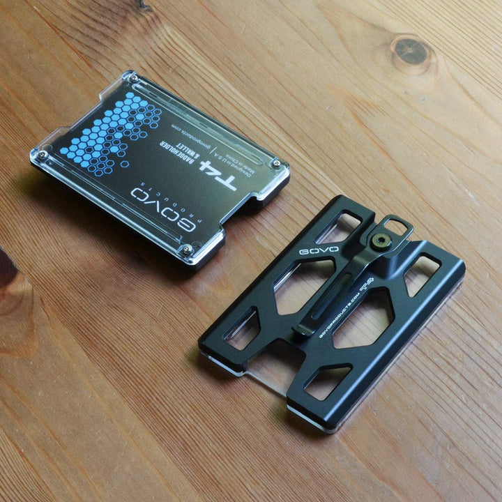 GOVO Aluminium T4 Ausweishalter/Brieftasche – Robuster Ausweis-/Kreditkartenhalter – Schwarz Aluminu