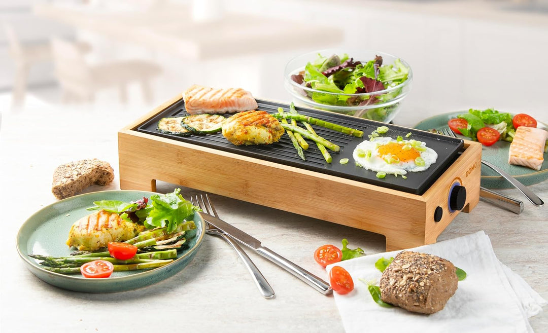 DOMO DO9270G Teppanyaki Grill Plate Bamboo Style - ‘Just Us’ Electric Plancha - Bambusholz - Beschic