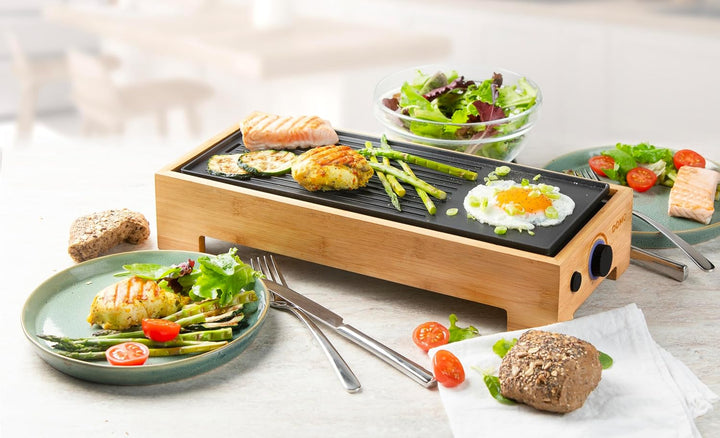 DOMO DO9270G Teppanyaki Grill Plate Bamboo Style - ‘Just Us’ Electric Plancha - Bambusholz - Beschic