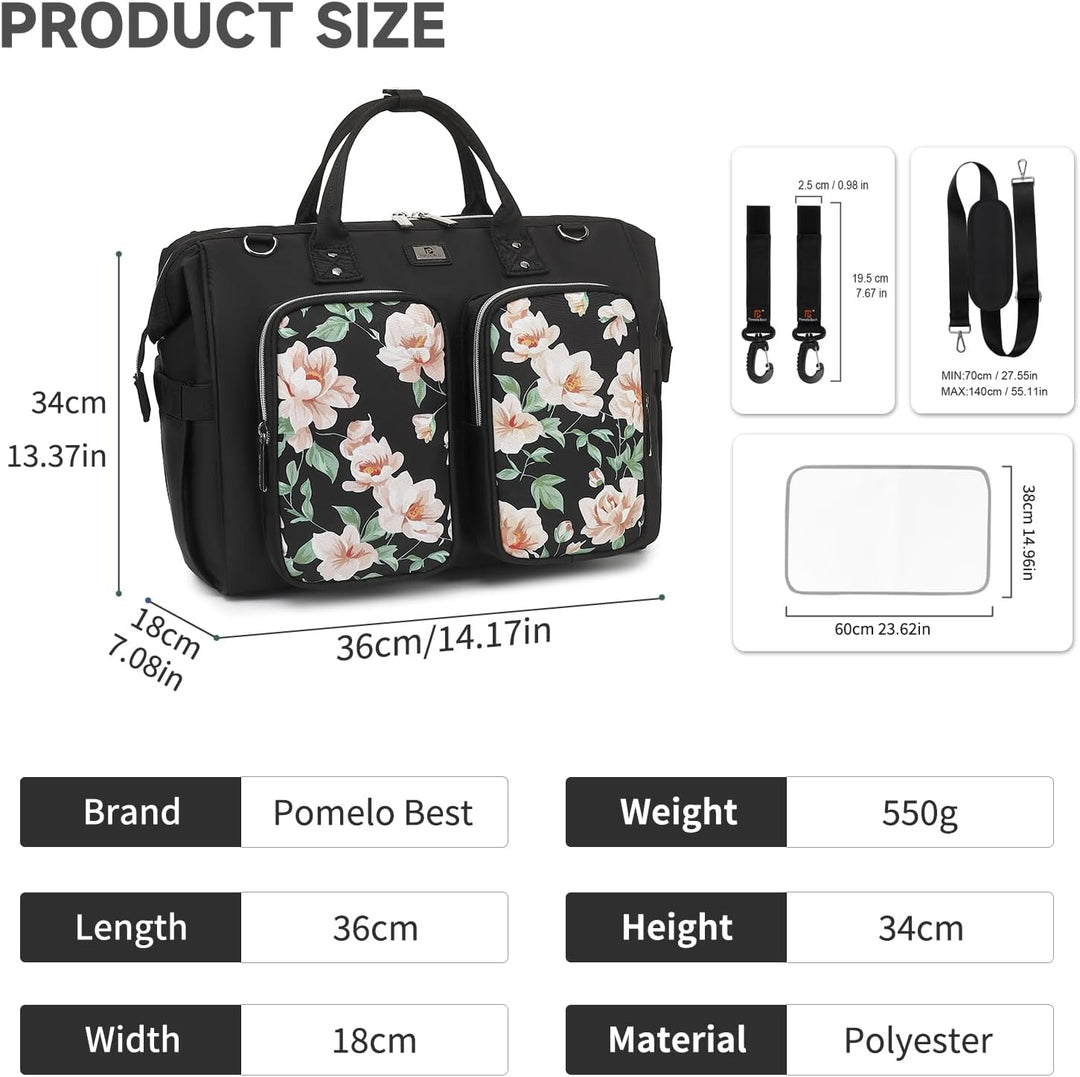 Pomelo Best Wickeltasche mit wasserdicher Wickelunterlage und 2 Kinderwagen Haken verstellbare Schul