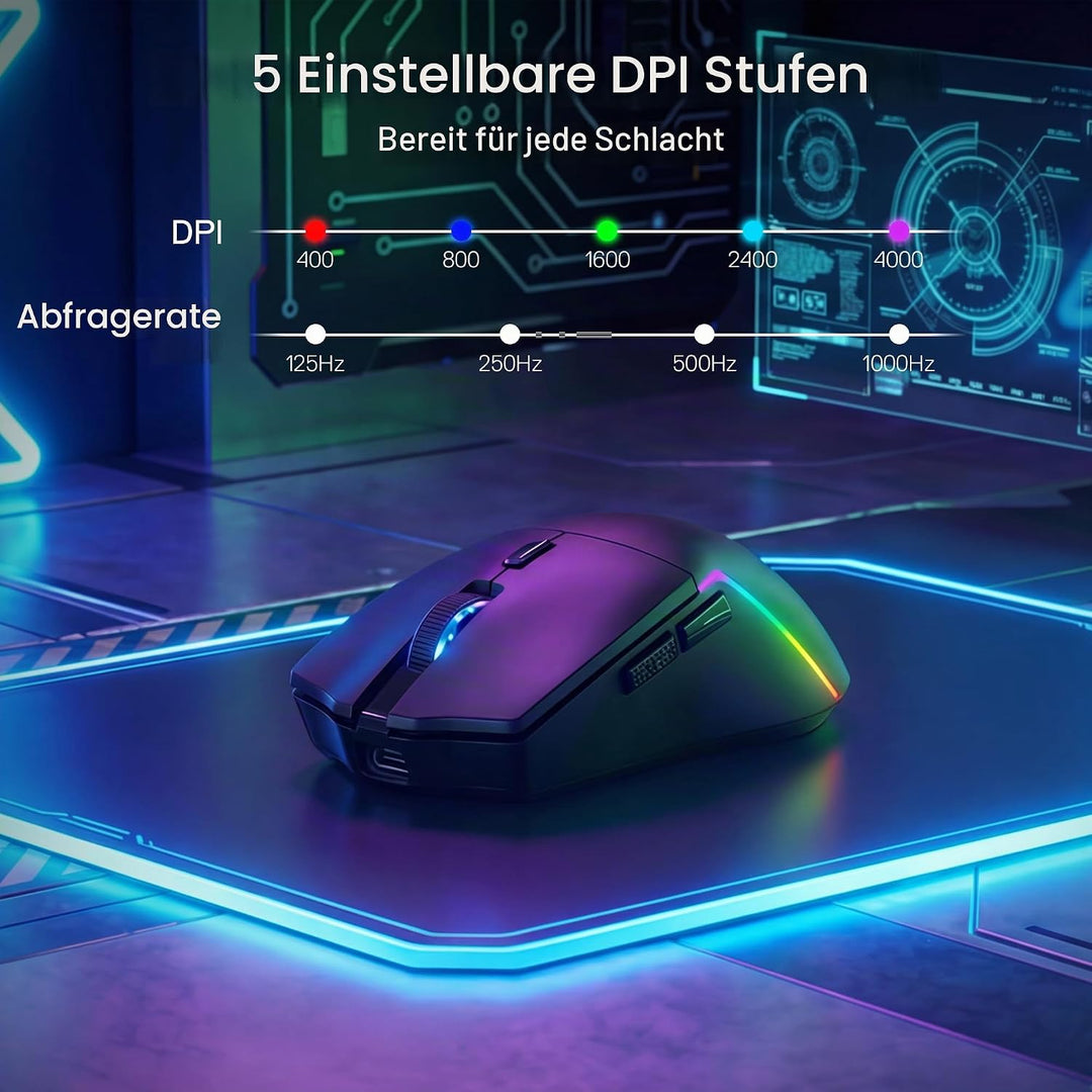 Redragon M730 Wireless Gaming Maus, 10000 DPI, 3-Verbindungsmodi, BT &amp; 2.4G Wireless, 6 Makrotasten,