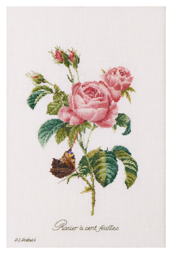 Thea Gouverneur - Kreuzstich-Set - Rosenroter Weg - Leinen - 36 Count - Für Erwachsene - 2030, Rosen