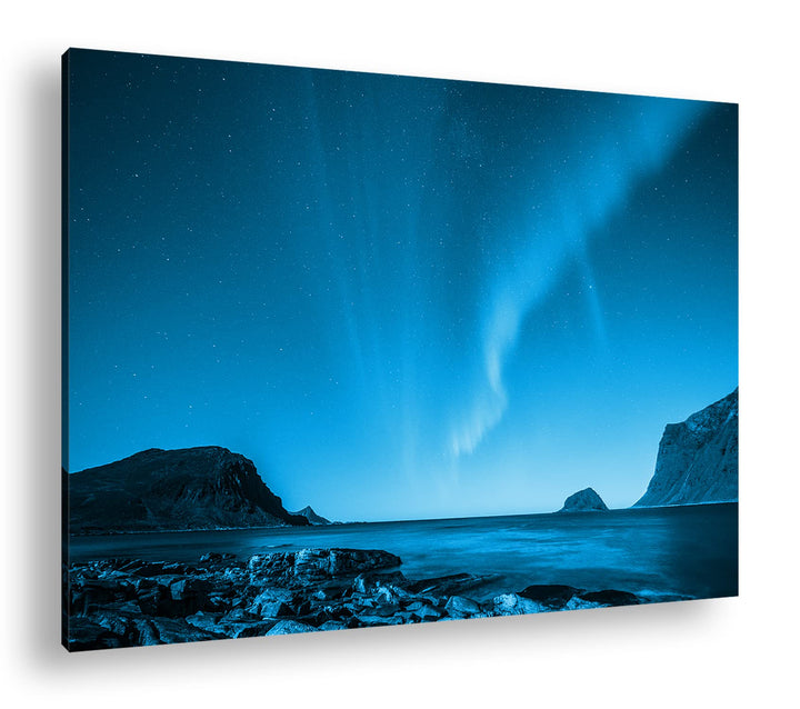 deyoli Polarlichter in Norwegen Format 80x60 Effekt: Monocrome Blau als Leinwandbild, Motiv fertig g