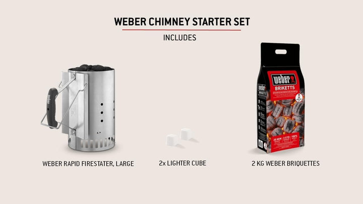 Weber Anzündset -Rapidfire Starter Set, besteht aus Amzündkamin - Gross (32cm), 2Kg Holzkohlebrikett